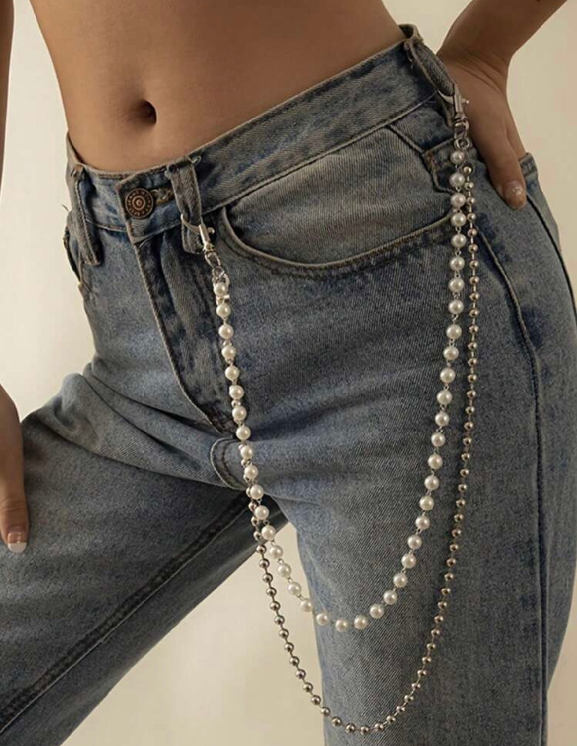 Pearls and Metal pocket chain