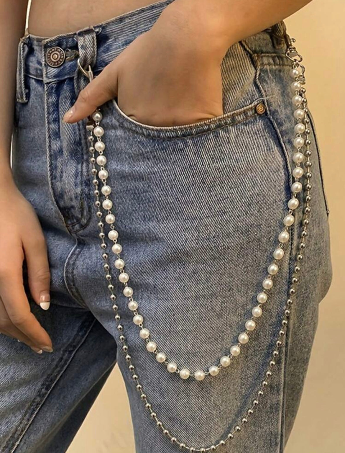 Pearls and Metal pocket chain