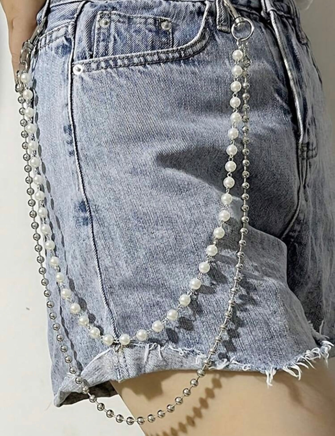 Pearls and Metal pocket chain